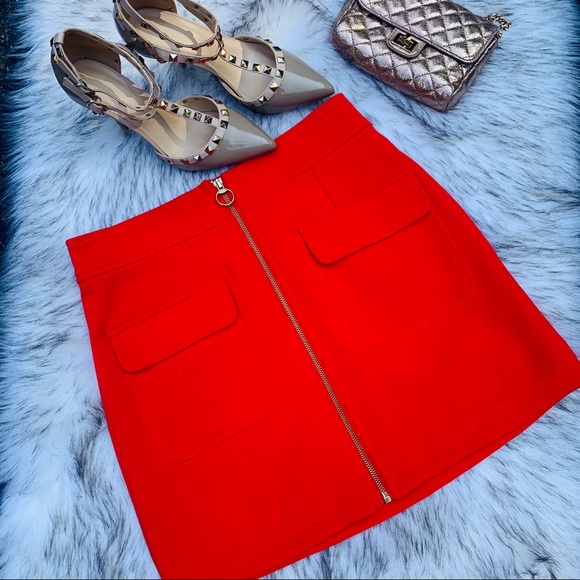 Forever 21 Dresses & Skirts - Forever 21 orange zippered mini skirt with pockets